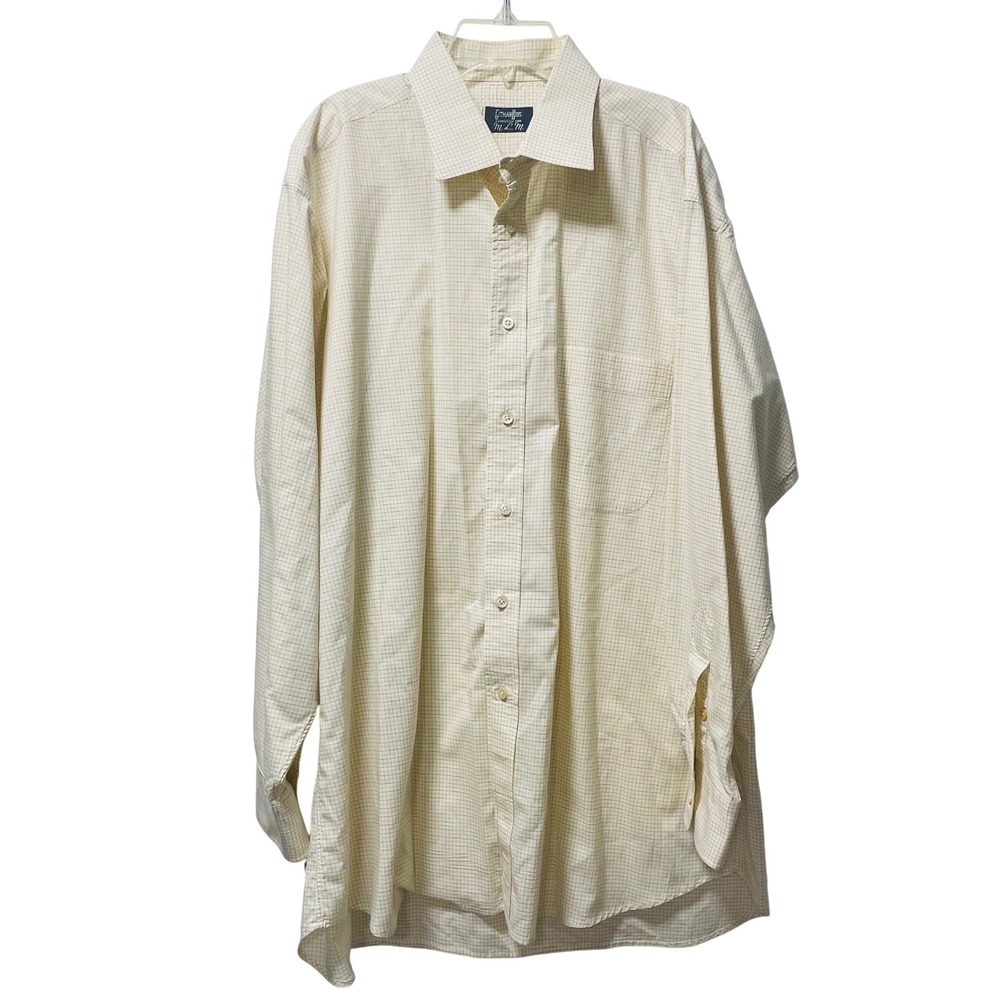 Gitman Bros Mens 17 34 Tattersall Check Button Down Shirt Cream Yellow USA Made